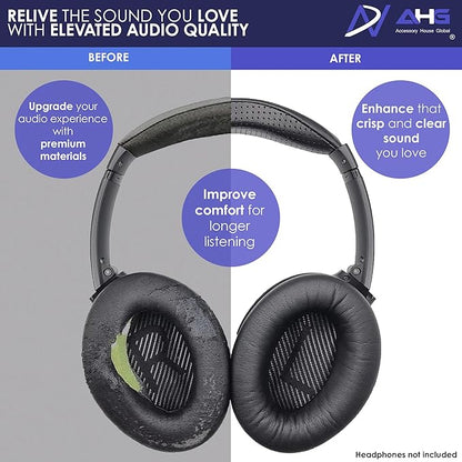 Replacement QC35 / QC35 ii earpads and QC35 Headband / QC35 ii Headband V3 pad Cushion Compatible with Bose QuietComfort 35 (QC35) and Bose QuietComfort 35 ii (QC35 ii) (AHG-QC35-COMBO-SHPSKN-HB)