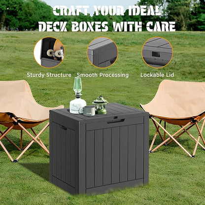 NUNU LAB 31 Gallon Outdoor Storage Box Waterproof, Outside Package Delivery Deck Boxes with Lockable Lid, Backyard Storage Bin For Garden Tools, Patio Cushions Accessories, Black