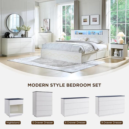 JXQTLINGMU 9 Drawer Dresser for Bedroom, 52" Wide Modern Wood Dressers with Push-to-Open Drawers for Closet Storage, Chest of Drawers TV Stand for Living Room & Hallway, Curved Profile, White Oak