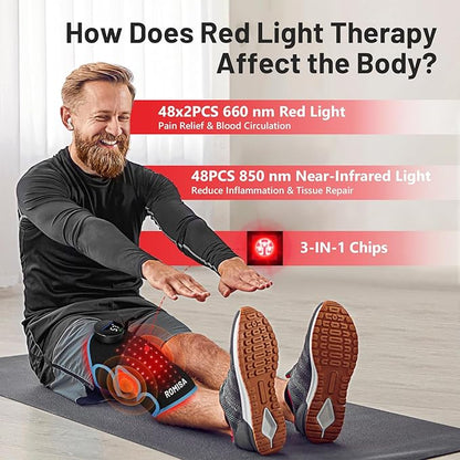 ROMISA Red Light Therapy Knee Brace & Vibration Knee Massage, 660nm & 850nm Rechargeable Near Infrared Light Therapy Device for Knee/Elbow/Shoulder for Cordless Use, Blue.