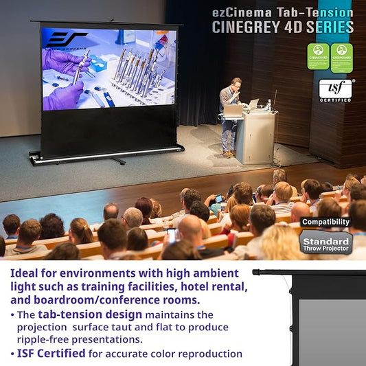 Elite Screens ezCinema Tab-Tension CineGrey 4D, 121-inch 16:9, Manual Floor Pull Up ISF Ceiling Ambient Light Rejecting, Portable Home Office Classroom Projector Screen with Carrying Bag, FT121UH-C4D