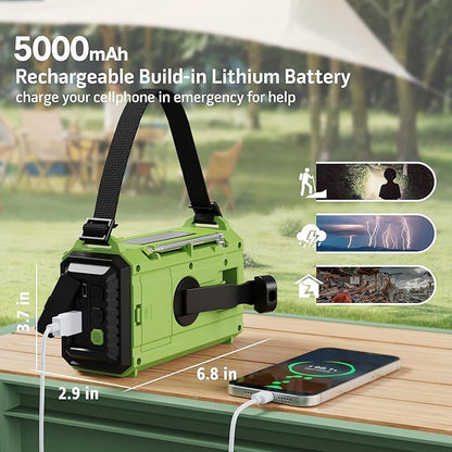 Emergency Radio,5000 NOAA Weather Radio with AM/FM/NOAA/SW,SOS Battery Operated Radio,5 Way Powered Emergency Hand Crank with USB Charger, Flashlight, Reading Lamp, Headphone Jack for Outdoor
