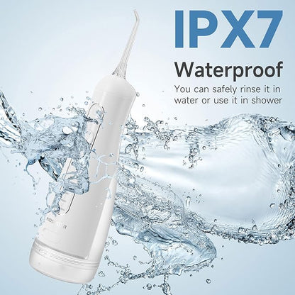 Water Flosser for Teeth with Detachable Washable Tank, 5 Modes Rechargeable Cordless Oral Irrigator, 300ml Portable Dental Flosser, IPX7 Waterproof for Home & Travel, White