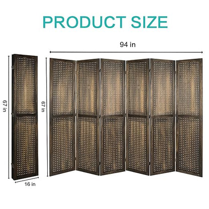 Babion 6 Panel Pegboard Display, Peg Board Room Divider Freestanding Folding Privacy Screens Display Stand for Craft Shows (Brown)