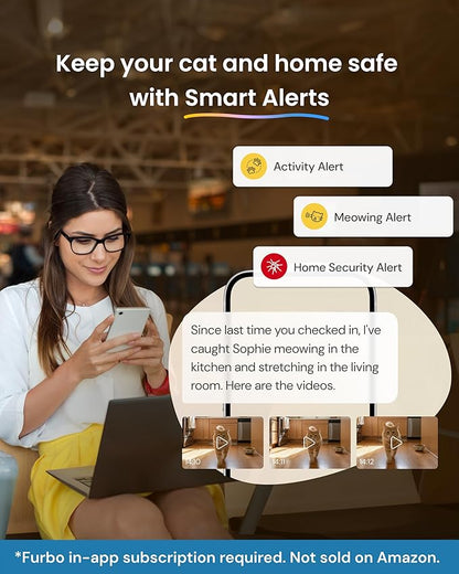 Furbo 360° Cat Camera + Mini 360° Cam [New Subscription Required at Setup] 2-Camera Bundle Nanny Subscription: Cat Safety Alerts, Pet Camera with Speaker, Phone App & Night Vision