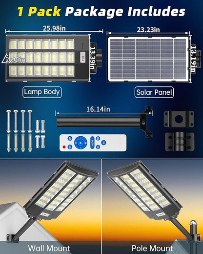 Gefolly SL-8600W Solar Street Light Outdoor, Wide Angle 680000LM Commercial Parking Lot Light Dusk to Dawn 6500K Flood Security IP67 with Motion Sensor Lamp for Yard, Basketball Court