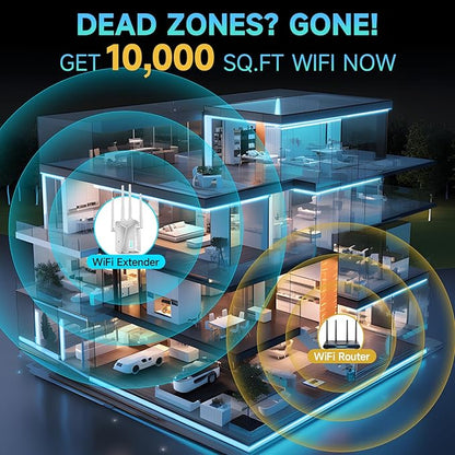 Best WiFi Extender Signal Booster for Whole Home - 13K Sq.Ft Coverage | 100% Faster Internet Extender WiFi Booster, 1-Button Setup Repeater Works with Any Router | Stop Buffering in Every Room