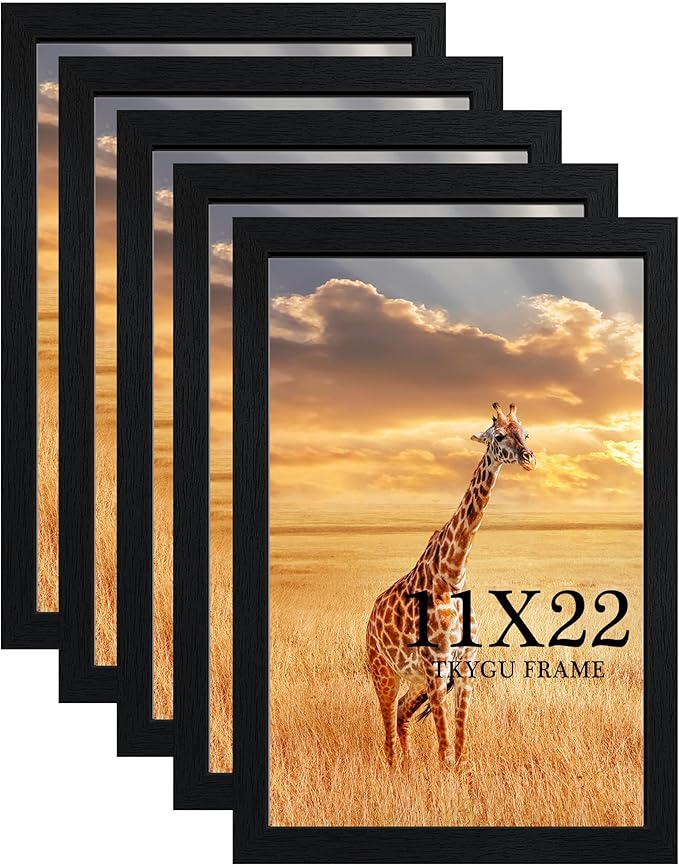 TKYGU 11x22 Picture Frame 5 Pack- Newspaper Frame for Assorted Media and News Articles-11x22 Wooden Frame with Plexiglass,Decorate Home and Office with Large Paintings -Fits Most Standard Newspapers