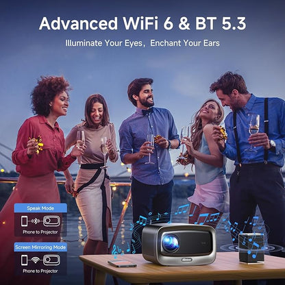 [2500 ANSI/Auto Focus/Built-in APPS] Smart Projector 4K with WiFi 6 and Bluetooth 5.3, 6D Keystone Outdoor Movie Projector with Netflix& 36W Dolby Audio Plus HDR10+ Home Theater Ceiling 2025 Upgraded