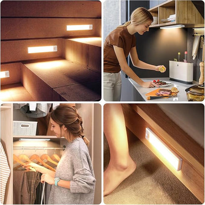 6 Pack Under Cabinet Lighting Wireless, 58 LED Rechargeable Battery Motion Sensor Light Indoor, Stick On Magnetic Closet Lights, Under Counter Lights for Kitchen, Stairs, Warm 14 in