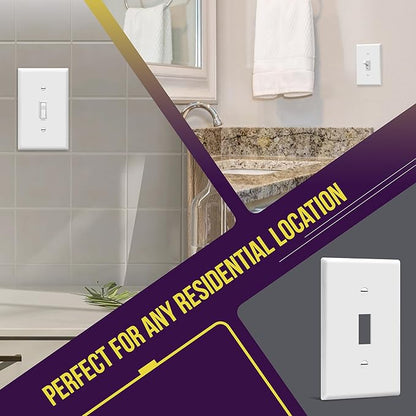 ENERLITES Light Switch Cover Plate, Toggle Wall Plate Cover, Size 1-Gang 4.50" x 2.76", Unbreakable Polycarbonate Thermoplastic, 8811-W-10PCS, White (10 Pack)