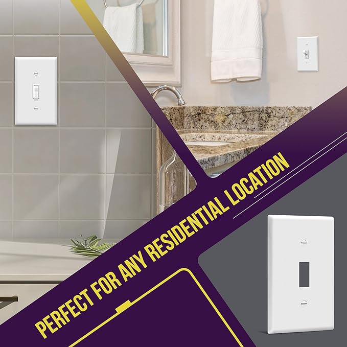 ENERLITES Light Switch Cover Plate, Toggle Wall Plate Cover, Size 1-Gang 4.50" x 2.76", Unbreakable Polycarbonate Thermoplastic, 8811-W-20PCS, White (20 Pack)
