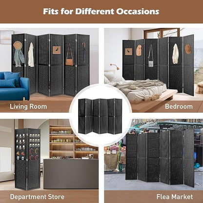 ECOMEX 6 Panel Room Divider, 5.6Ft Pegboard Display Wooden Room Divider Folding Privacy Screen Room Divider Freestanding Peg Board Display for Trade Show Craft Show Home Wall Organizer, Classic Black