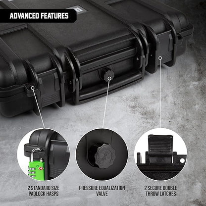 All Weather Hard Case 16 x 14 x 4” - TSA Approved Hard Shell Travel Case with Customizable Foam for Laptops, Electronics, Guns, Pistols and Other Gear