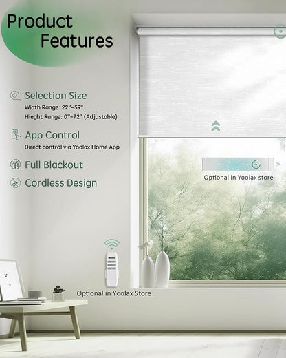 Yoolax Motorized Blinds App Control, Light Filtering Motorized Shades for Windows, Cordless Automatic Roller Shades for Bedroom Living Room Office(Light Filtering Jacquard White, 27" W x 72" H)