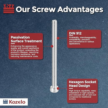 Kozelo 20pcs Socket Head Cap Screws - [M5-0.8 x 75mm] 304 Stainless Steel Allen Socket Drive for Electrical Motor 3D Printing Fan Engine Replacement Use, Silver