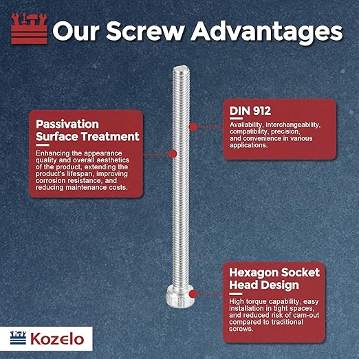 Kozelo 10pcs Socket Head Cap Screws - [M5-0.8 x 65mm] 304 Stainless Steel Allen Socket Drive for Electrical Motor 3D Printing Fan Engine Replacement Use, Silver