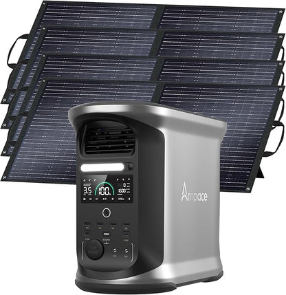 AMPACE Andes 1500 Power Station with 4×100W Solar Panel, 2400W/1462Wh Solar Generator with 4 AC Outlets, AC 1800W Fast Charging, APP Control Battery Backup for Home, Camping & RVs