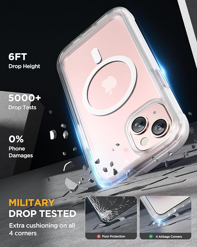 Miracase Magnetic for iPhone 15 Plus Case 6.7'' [Compatible with Magsafe] Full-Body 15 Plus Phone Case Cover with Built-in 9H Tempered Glass Screen Protector,Magnetic Frosted Clear