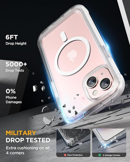 Miracase Magnetic for iPhone 15 Plus Case 6.7'' [Compatible with Magsafe] Full-Body 15 Plus Phone Case Cover with Built-in 9H Tempered Glass Screen Protector,Magnetic Frosted Clear