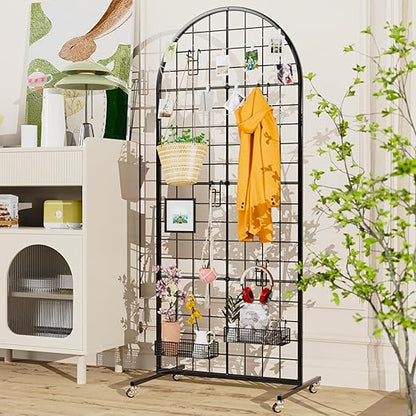 VGMiu Grid Wall Panel 2PCS Display Stand 2' x 5.2' FT Black Grid Wall Panels Movable Retail Display Racks Floorstanding Gridwall Heavy Duty with Wheel for Art Craft Photo Displays Fair Trade Show