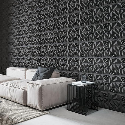 Art3d 33-Pack 3D Wall Panels for Interior Wall Decor, Modern Diamond Textured Accent Wall Paneling for Gaming Living Room TV Wall Background, 12 x 12 inch Black