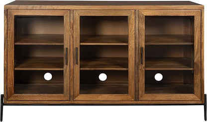 Hekman TV Stand with Storage for Living Room, Entertainment Center with Bookshelves - Bedford Brown Finish, Wood Framed Glass Doors, Back Ventilation Panel, Solid Hand-Forged Iron Hardware, TV Console