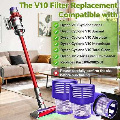 3 Packs V10 Vacuum Filter Replacement for Dyson Cyclone Series, V10 Animal, V10 Absolute, V10 Motorhead, V10 Total Clean, SV12 Series Vacuum Cleaner, Replace Part 969082-01