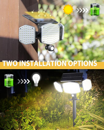 HAARAY Solar Motion Sensor Outdoor Lights with Stakes, In-Ground or Wall Mount, 270° Wide Angle Illumination, 208 LED Solar Powered Security Flood Lights, IP65 Waterproof, 2 Pack