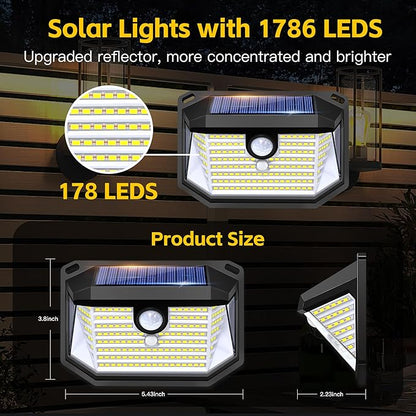 FAXBOX Solar Lights Outdoor Motion Sensor, 178 LED 300LM Waterproof IP65, Wall Mounted Security Light with 3 Modes, 270° Wide AngleWide Angle, Solar Powered for Garden, Yard, Patio, Front Door(8Pack)