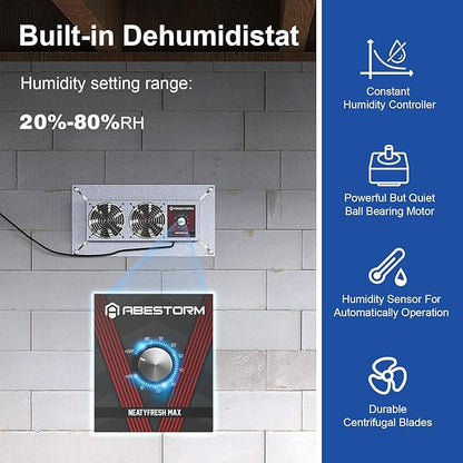 Abestorm Crawlspace Ventilation Fan with Humidistat, Basement Vent Fans with Dehumidistat & Freeze Protection Thermostat, Dual Air Vent Fan for Basement/Kitchen (220 CFM Airflow)