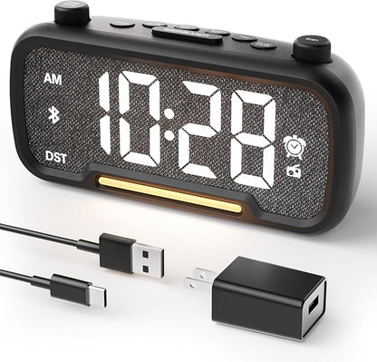OnLyee 5-in-1 Alarm Clock Radio – FM Radio, Hi-Fi Speaker Sound, Bluetooth Speaker, Auto-Off Timer, Night Light, Dual Charging Ports – Ideal for Bedrooms, Dorms & Home Offices (Black)