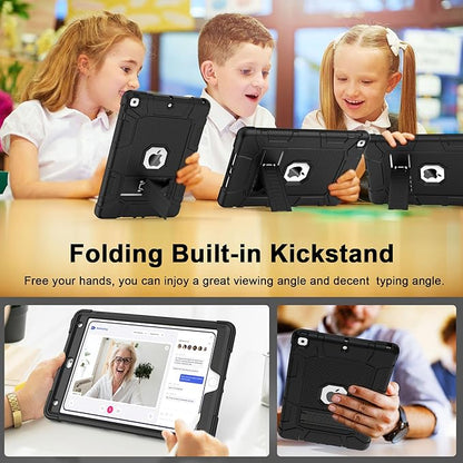 Rantice Case for 9th/8th/7th Generation, Hybrid Shockproof Rugged Drop Protective Case with Kickstand for iPad 10.2 Inch (2021/2020/2019 Release), Black