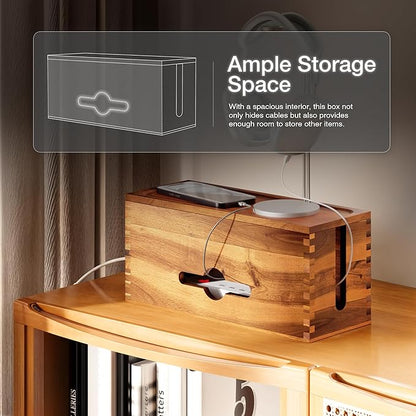 Tidita Acacia Large Cable Management Box - 15" L Cord Box Hider Power Strip Box for Power Strip Organizer - Cable Hider Box, Surge Protector Box to Hide Cords - Wire Box Hider for Desk Organization