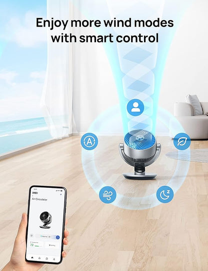 Dreo Smart Fan for Bedroom,120° Vertical and 90° Oscillating Fan with Remote/Voice, 13 Inch Height Quiet Air Circulator for Whole Room, 70 ft, 4 Speeds, 5 Modes, 12H Timer, Desk Fans for Home, Office