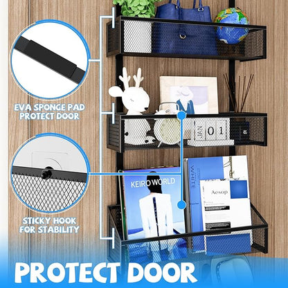 Kaiferty Over The Door Hooks Organizer, Coat Rack Over The Door Storage Hanger Towel Rack, Back of Door Storage Organizer for Bathroom,Bedroom,Kitchen,Office (Black, 4-Tier)