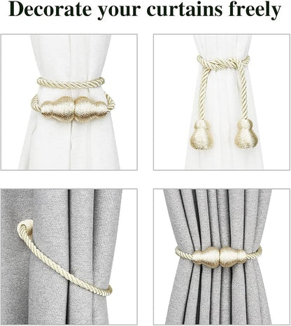 Nieffeiy Magnetic Curtain Tiebacks Outdoor Curtain Tie Backs Rope Decorative Magnetic Curtain Holders for Drapes Window Treatment Holdbacks, Beige 2Pack