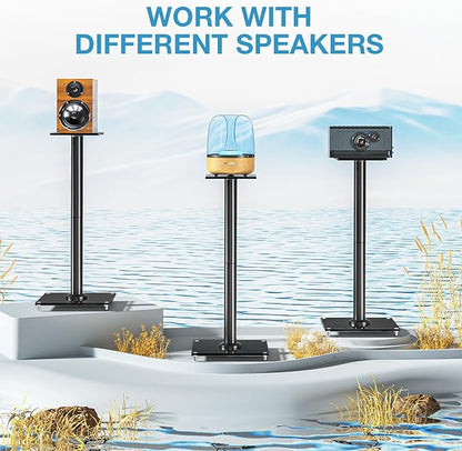YOMT Universal Speaker Stands Pair for Surround Sound, 28 Inch Floor Speaker Stands with Cable Management Holds 22lbs Bookshelf Speaker Satellite Speaker, 1 Pair