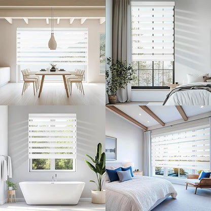 COOLWINDS Motorized Zebra Blinds for Windows Cordless Electric Curtains with Remote Control Blackout Shades Custom Smart Blinds Compatible with Alexa Google Home(Blackout White,W22 X 72in)