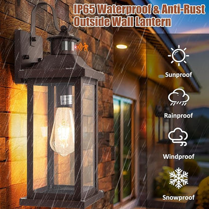 Roravilila 1-Pack 18 Inch Oil Rubbed Bronze Motion Sensor Outdoor Wall Lantern IP65 Waterproof, Large Brown Dusk to Dawn Outdoor Light for House Clear Glass Outside Wall Mounted Lamps Front Door