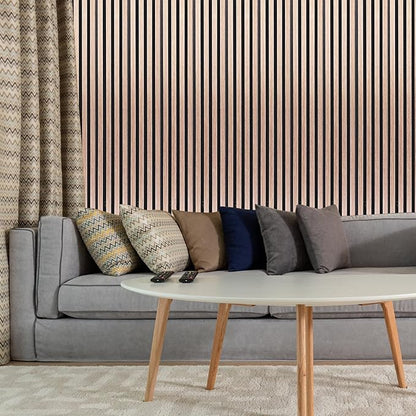 NeatiEase Wood Wall Panels, 9 Feet Acoustic Slat Wall Panels for Interior Wall Decor and Noise Reduction, Decorative Slat Wall Paneling, Smoked Oak, 4-Piece