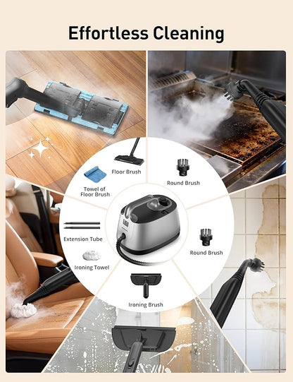Aspiron Steam Cleaner, 293°F 58 PSI Powerful Multipurpose Handheld Steam Mop for Home Use, 21 Attachments, 50Oz Capacity, Heavy Duty Steamer for Carpets, Floors, Cars, Tiles, Crack Cleaning, Silver