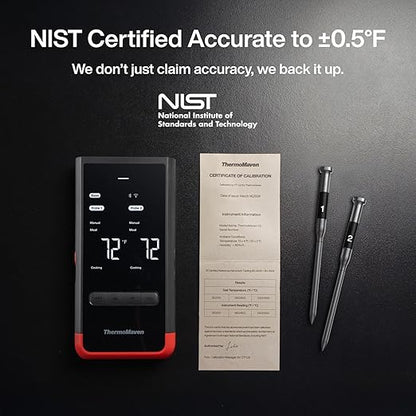 ThermoMaven Smart Bluetooth Wireless Meat Thermometer: Standalone Base, WiFi Unlimited Range, 6 Sensors with NIST Certified Accuracy, 2 Probes for Kitchen, BBQ, Grill, Oven, Smoker, Rotisserie