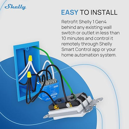 Shelly 1 Gen4 | Wi-Fi, Zigbee & Matter Smart Relay Switch with Dry Contacts, 1-Channel 16A | Home Automation | Alexa, SmartThings, Google Home, Apple HomeKit Compatible | Garage Door Opener (4 Pack)