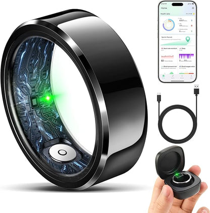 RIFESI Smart Ring for Women Men, Fashion Minimalist Fitness Ring & Sleep Tracker Ring with Heart Rate, Blood Pressure,5ATM Waterproof Health Ring,Gifts for Women Men Gift,No Subscription (9,Black)