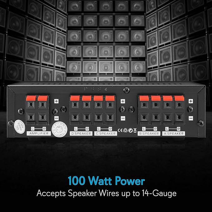 Pyle 4-Zone Speaker Selector Switch - Premium Distribution Hub with A/B/C/D Switches for Multi-Channel High-Power Amp Installations - Supports up to 4 Pairs of Switched Speakers - PSS4