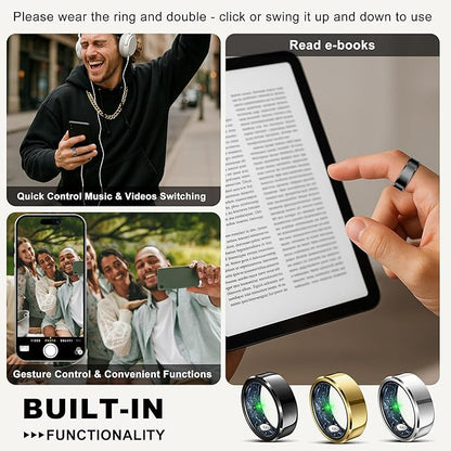 RIFESI Smart Ring for Women Men, Fashion Minimalist Fitness Ring & Sleep Tracker Ring with Heart Rate, Blood Pressure,5ATM Waterproof Health Ring,Gifts for Women Men Gift,No Subscription (9,Black)