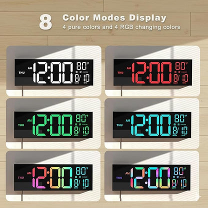 JALL 16" Large Digital Wall Clock, RGB Color with Big LED Display,Remote Control, DST, Count Down Timer, Alarm, Temperature, Mounted for Classroom, Living Room, Birthday Gift, Senior