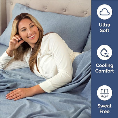 Split King Size 5 Piece Sheet Set - Comfy Breathable & Cooling Bed Sheets Set - Hotel Luxury Bedding for Women, Men, Kids, Teens, Boys & Girls - Deep Pockets & Wrinkle Free - Blue (Heathered Sheets)