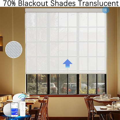 COOLWINDS Motorized Blinds with Remote Cordless Automatic Motorized Shades Custom Blinds for Windows Smart Curtains Compatible with Alexa Google Home(Solar White,W70 x H72in)